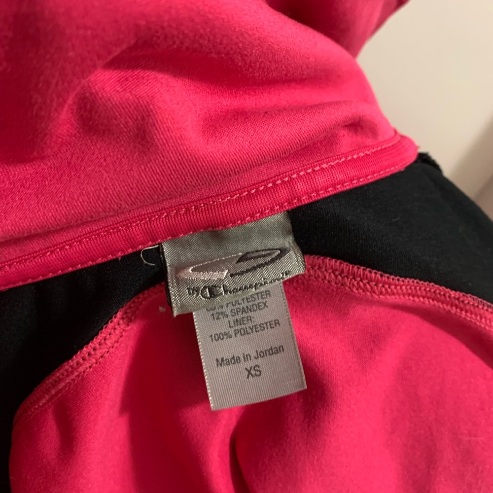 Champion “Barbie” Pink & Black Long Sleeve Zip Up Activewear with Thumbholes - Picture 5 of 7